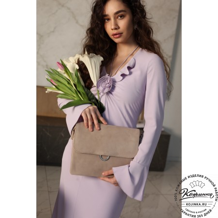 Женская сумка из кожи и замши "Мишель" (бежевая)